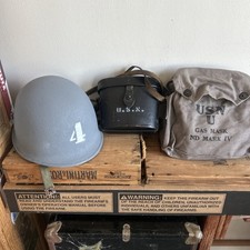 WW2 US NAVY M1 Helmet WW 2 Liner WW 2 Binoculars WW2 Gas Mask picture