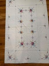 Vintage Hand Embroidered Linen Tablecloth 64x96