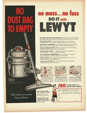 1950 Lewyt Vacuum Vintage Print Ad No Dust Bag Canister World's Most Modern picture