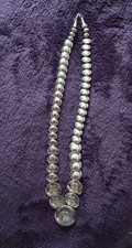Stamped Pillow Bead Vintage Navajo Sterling Silver Necklace picture