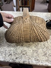 Antique Primitive Hand Woven Buttock Handled Farm Egg Basket 13