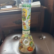 Rick and Morty 10” Glow in the Dark Glass Beaker Water Pipe Complete Set picture