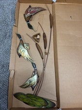 Vintage Mid Century Modern Brass Wing Wood Wall Hanging Mallard Ducks Set 4 NOS picture