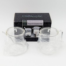 Vintage 1993 US Acrylic Clear Sugar Bowl Creamer Set Lids Spoon New In Box picture
