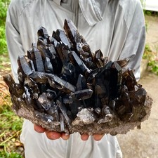 9.7LB Large Natural Black Smoky Quartz Crystal Cluster Raw Mineral Specimen picture