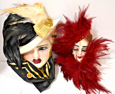 Lot Of 2 SIGNED Vintage Unique Creations, Decorated Porcelain Lady Face Masks picture