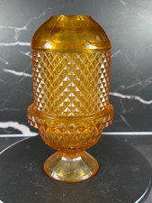 Vintage Viking Diamond Point Glass Amber Glimmer Cadmium Fairy Lamp picture