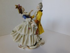 STUNNING ANTIQUE DRESDEN FIGURINE PORCELAIN LACE - COUPLE DANCING - GERMANY picture