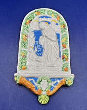 Vintage Della Robbia Style Madonna Mary Jesus Fruit Arch Majolica Plaque Italy picture