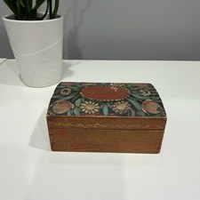 Vintage Hand Painted Wooden Keepsake Box Floral Folk Art picture
