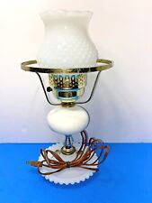 Vintage Leviton Hurricane Lamp - Milk Glass and Brass - Hobnail and Floral WORKS picture