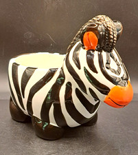 Vintage 1980s Retro Ceramic Zebra Planter Glossy Mid Century Style Pot 7.5