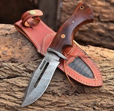 Custom Handmade Damascus Steel Bowie Hunting Knife Rose Wood Handle W/ Sheath picture