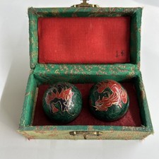 Vintage Chinese Baoding Singing 1 1/4”Health dragon Balls Case Hand Therapy picture