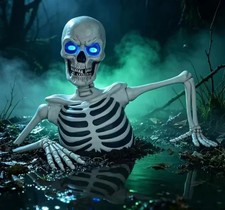 Giant Halloween Skull Decoration LED Glowing Eyes Poseable Arms Outdoor Yard Pro picture