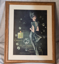 Vtg 1944 COTY Emeraude Perfume Fragrance Original Magazine Print Ad Framed 12X16 picture