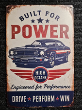 8x12 Vintage Sign Built for Power High Octane Muscle Car Man Cave picture