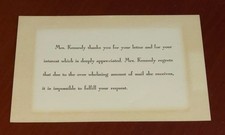 Vintage Mrs. Jackie Kennedy Thank You Card, Impossible to Fulfill Your Request picture