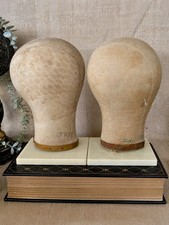 Set of 2 Antique Canvas Milliners Hat Block Mannequin Head Shop Display Stand picture