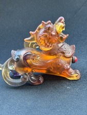 Collection Chinese Old Peking Yellow Glaze Carved dragon Beautiful Bottles Art picture