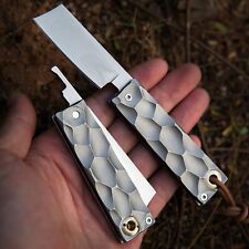 Straightback Folding Knife Pocket Hunting Survival Razor 440C Steel Titanium Cut picture