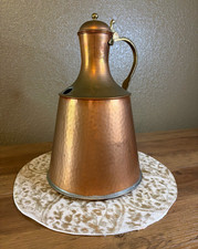 Antique Turkish Ottoman Copper Bursa Carafe - Hand Hammered Lidded Pitcher picture