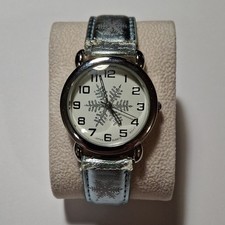 Women's Japan Quartz Analog Watch Snowflake Dial Silver Case Blue Strap picture