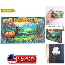 Colorado Souvenir Magnet, Block Fridge Accessory with Elk, Mountains, and Sce... picture