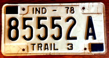 Indiana 1978 Black White Metal Expire License Plate Tag 85552A Trail 3 Trailer picture