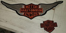 Vintage Harley Davidson Motorcycles Gray Wings Orange Black Logo Patch NOS 16.5