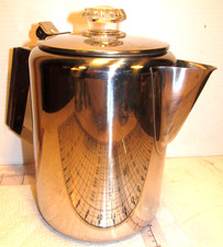 All Stainless 9 Cup Camping Tailgating Stove Top Coffee Pot Percolator picture