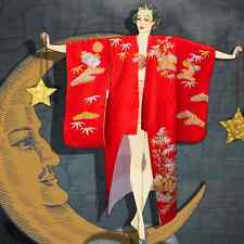 Vintage Red Silk Wedding Kimono Uchikake Embroidery Flowers Japan Irouchikake    picture