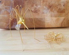 La Melodie 1980 Gold Wire Sculpture Spider With Abstract Crystal Spider Web 3 Pc picture
