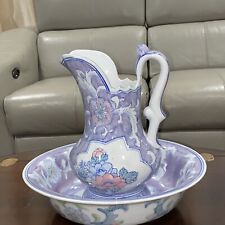 Antique/Vintage Handpainted Basin And Pitcher  12.75” Tall picture
