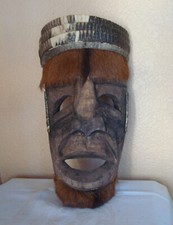 Vintage Mexican Folk Art Mask Wood Carved w/ Armadillo Skin Animal Fur Inlay picture