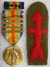 US Army ww1 Victory medal w/4 clasps, medal bar & patch for 32nd Division GI picture