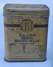 Vintage Tin Medicine ER Squibb & Sons Granular Boric Acid w/Paper Label Top 3