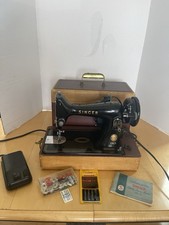 Antique Singer Portable Sewing Machine RFJ5-8, Wooden Carry Case, w Foot Pedal picture
