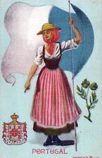 PORTUGAL - Young Woman, Flag And Shield Postcard picture