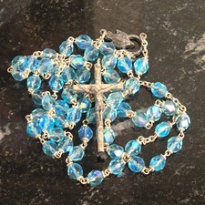 Vintage Catholic Rosary AB Blue Bohemian Glass Fire Polished Crucifix Italian picture