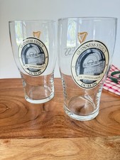 Vintage Guinness Stout St James’s Gate Dublin Pint Glasses Pair 1759 Gold Harp picture