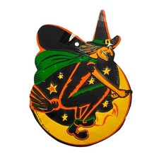 Vintage 1960s Beistle Halloween Die Cut Flying Witch Full Moon 9