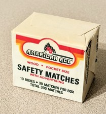 VTG American Ace Wood Safety Matches Brick Sealed Universal Match Corp NOS picture