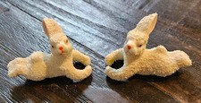 Vintage White Coralene Sugar Coated Porcelain Bunny Candle Climbers Pair picture