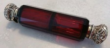 Antique Victorian 10 sided Ruby Red Glass Perfume Bottle / Flask double ended picture