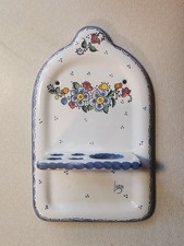 Vintage Spanish signed hand-painted ceramic wall candle match holder wall sconce picture