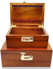 2Pcs Wooden Box Decorative Acacia Wooden Storage Box with Combination Lock with picture