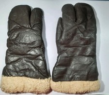 WWII US Navy USN A-9 Leather Sherpa Lined Gunner Mitts Trigger Finger Gloves picture