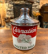 Vintage 1920’s CARNATION PORCELAIN MALTED MILK Canister Container picture