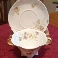Antique Haviland Limoges Bouillon Set-Art Nouveau Floral, Gold Gilt C. 1894-1931 picture